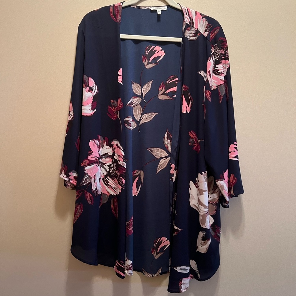 Maurices Navy Floral Kimono Blouse